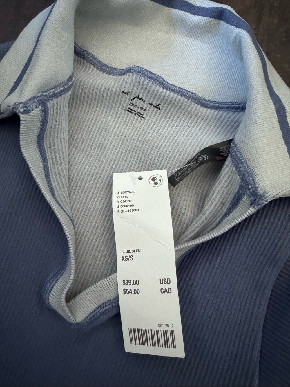 Urban Outfitters dusty Blue and white Ribbed Polo Crop Top - Picture 2 of 3